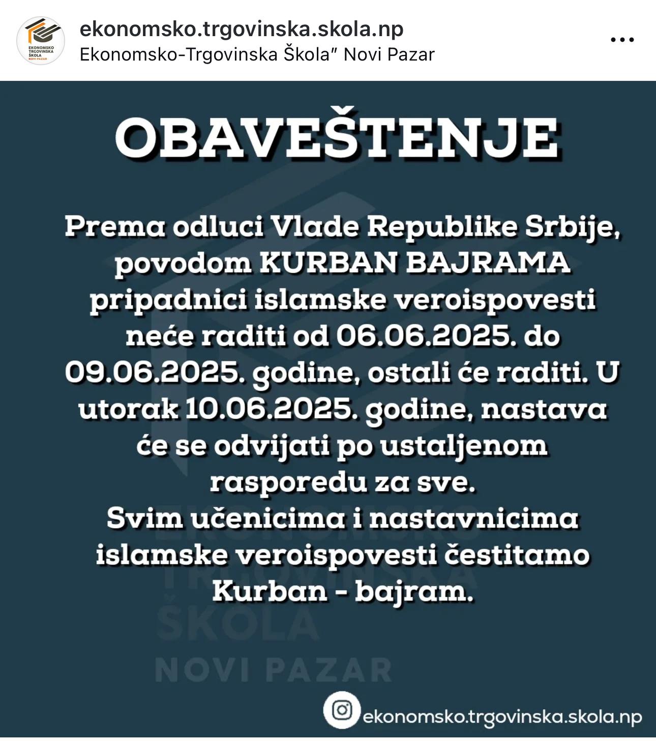 Zvanično praznik, ali profesori na poslu: Apsurd u školama Novog Pazara za Kurban-bajram